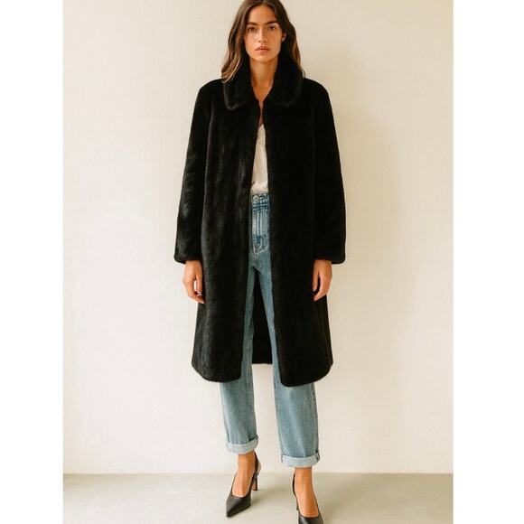 Vintage Black Long Length Oversized French Girl  Boho Chic Faux Fur Mink Coat XL - Picture 1 of 10